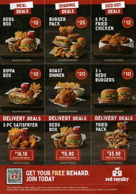 red rooster menu prices qld.